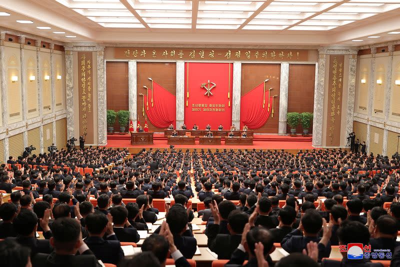 North Korean leader Kim Jong Un attends the 8th enlarged Plenary Meeting of the 8th Central Committee of the Workers' Party of Korea, in Pyongyang