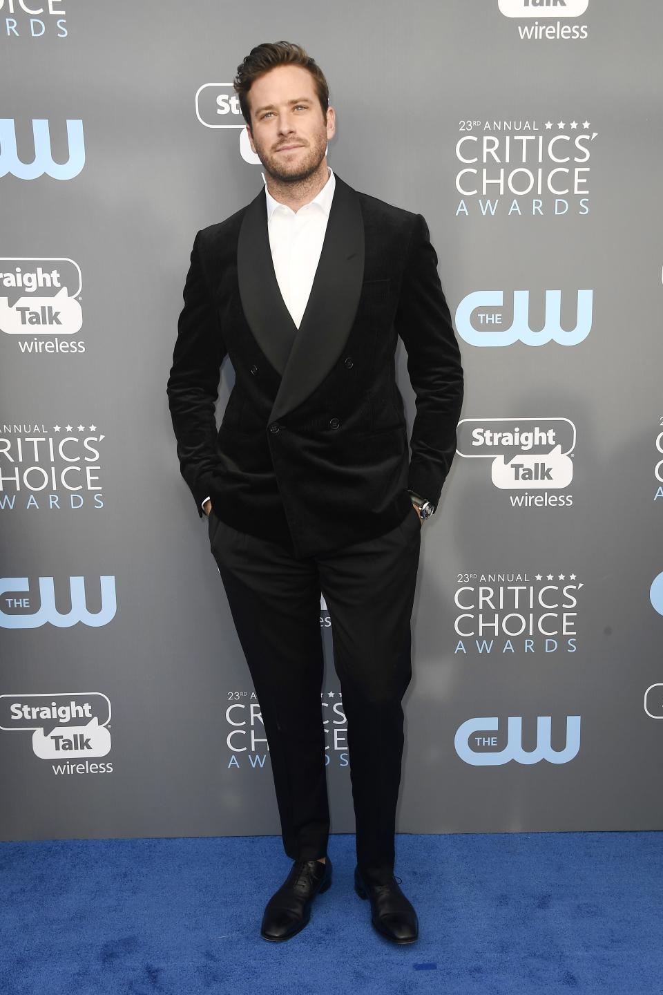 Armie Hammer in Ralph Lauren with Christian Louboutin shoes and a Montblanc watch and cuff links