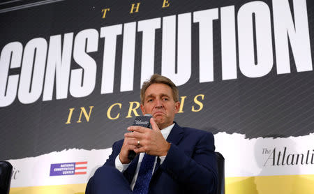 U.S. Senator Jeff Flake (R-AZ) takes part in a discussion 'Can our Democracy Survive?' at The Atlantic and the Aspen Institute's 2018 Atlantic Festival in Washington. REUTERS/Kevin Lamarque