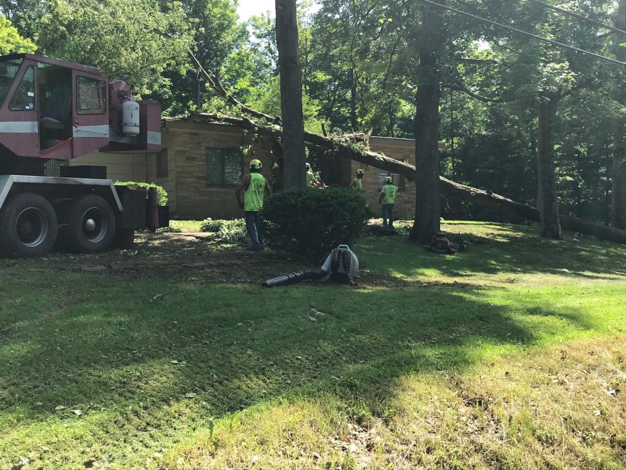 A tree fell on a house on West Straub Road, between South Main Street and Middle Bellville Road, during Monday night's storm.