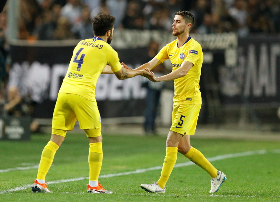 Cesc Fabregas replaced Jorginho and almost made an instant impact, setting up Morata (Pic: Reuters/John Sibley)