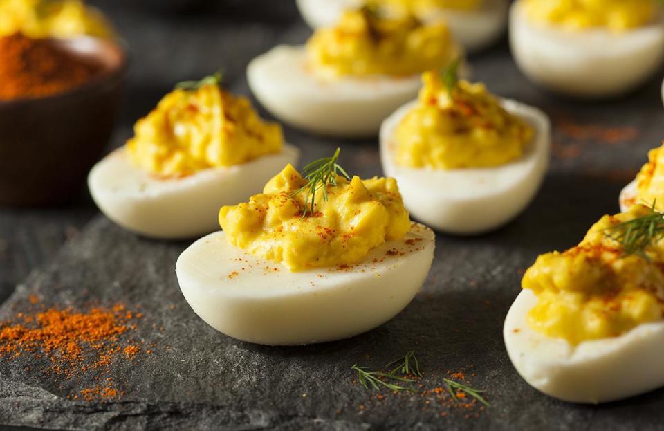 <p>Deviled eggs are one of those <a href="https://www.thedailymeal.com/cook/best-retro-recipes-gallery?referrer=yahoo&category=beauty_food&include_utm=1&utm_medium=referral&utm_source=yahoo&utm_campaign=feed" rel="nofollow noopener" target="_blank" data-ylk="slk:retro appetizers that have withstood the test of time;elm:context_link;itc:0;sec:content-canvas" class="link ">retro appetizers that have withstood the test of time</a>, and they’re a great hors d’oeuvre to make or bring to most parties. But the egg yolk-and-mayonnaise-based filling inside a perfectly hard-boiled egg can spoil quickly, so save all of those <a href="https://www.thedailymeal.com/cook/eggs-101?referrer=yahoo&category=beauty_food&include_utm=1&utm_medium=referral&utm_source=yahoo&utm_campaign=feed" rel="nofollow noopener" target="_blank" data-ylk="slk:amazing egg recipes;elm:context_link;itc:0;sec:content-canvas" class="link ">amazing egg recipes</a> for an indoor occasion.</p>