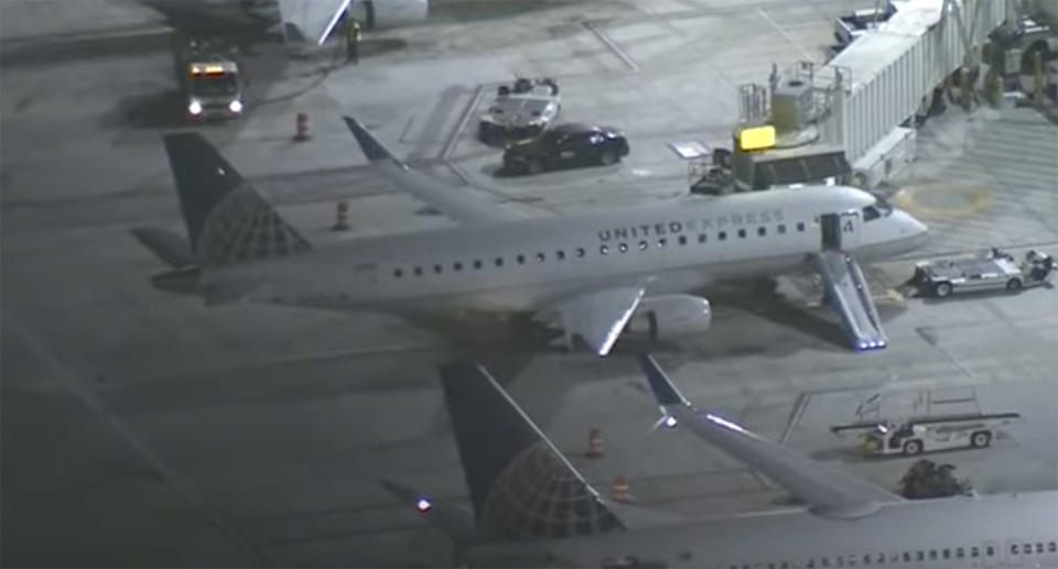 A United Express plane sits on the tarmac at LAX.