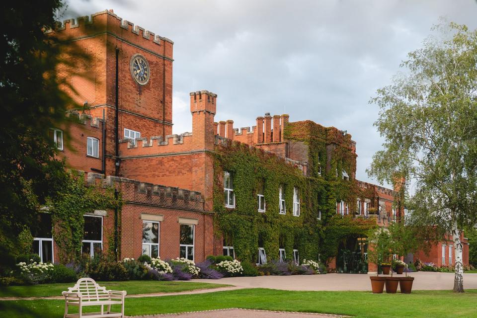 a brick building with a clock