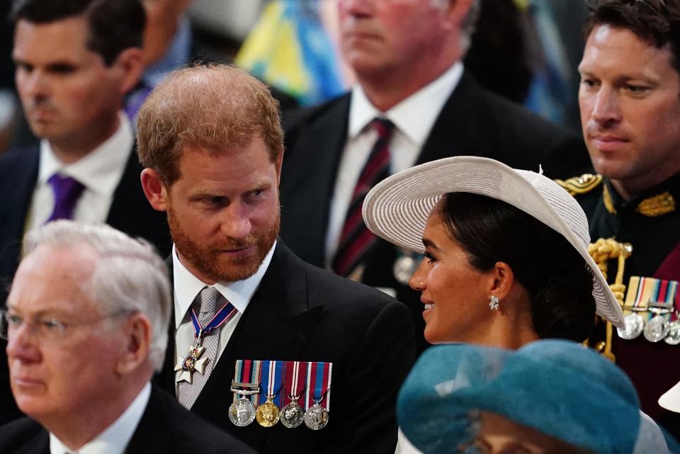 Meghan Markle and Prince Harry attend the National Service of Thanksgiving for the Queen's platinum jubilee in June.