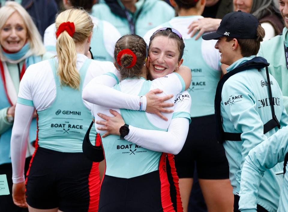 University Boat Race - Oxford v Cambridge: Cambridge women’s team celebrates after winning the women’s race (Action Images via Reuters)