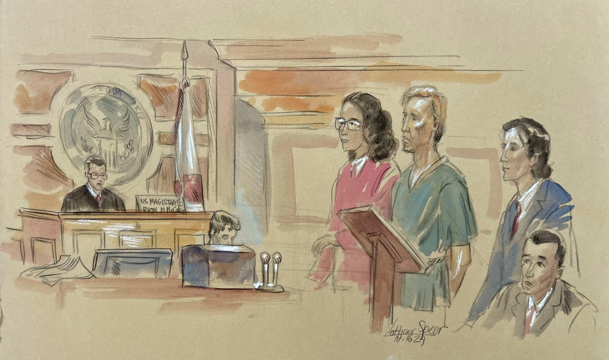 Ryan W. Routh and several others in a courtroom sketch.