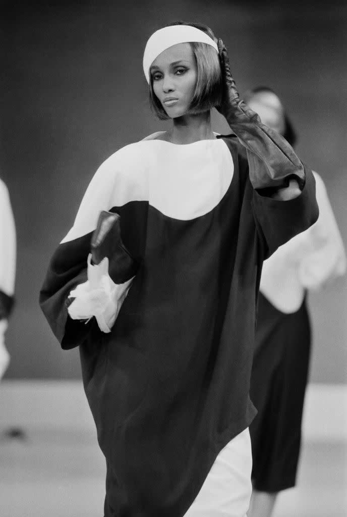 <p>Iman poses on the runway at Thierry Mugler's spring 1983 ready-to-wear show.</p>