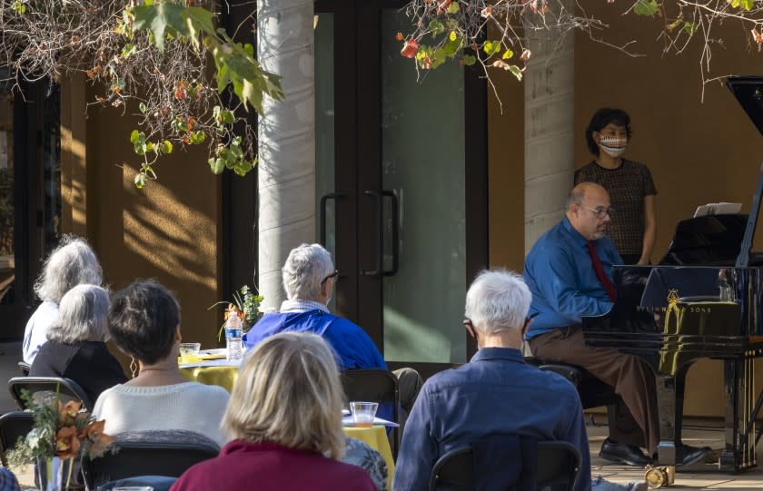 LOS ANGELES, CA - SEPTEMBER 26: PianistNelson Ojeda Valdes plays at The Audubon Center at Debs Park on Sunday, Sept. 26, 2021 in Los Angeles, CA. The pandemic has been for the birds, and 13 pianists prove it at the Audubon Center. Thirteen pianists play 13 fabulously virtuosic bird pieces by Olivier Messiaen at the The Audubon Center. (Francine Orr / Los Angeles Times)