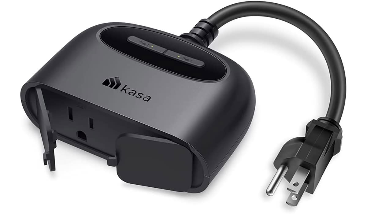 A black extension cord with two outlets