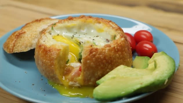 This breakfast bread bowl is the cheesy dream come true that you can actually make