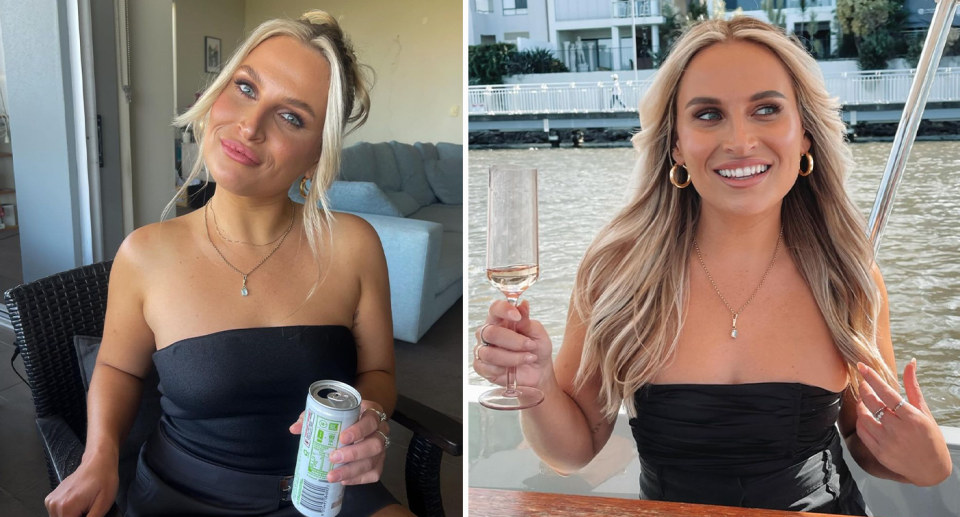 Two split images of Aspiring TikTok star Amy Dickinson. 