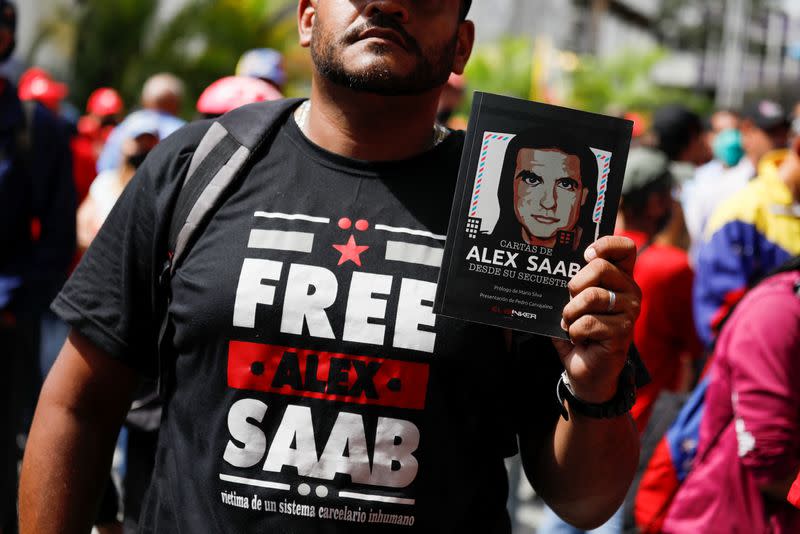 Demonstrators of the "Free Alex Saab" movement participate in a rally, in Caracas