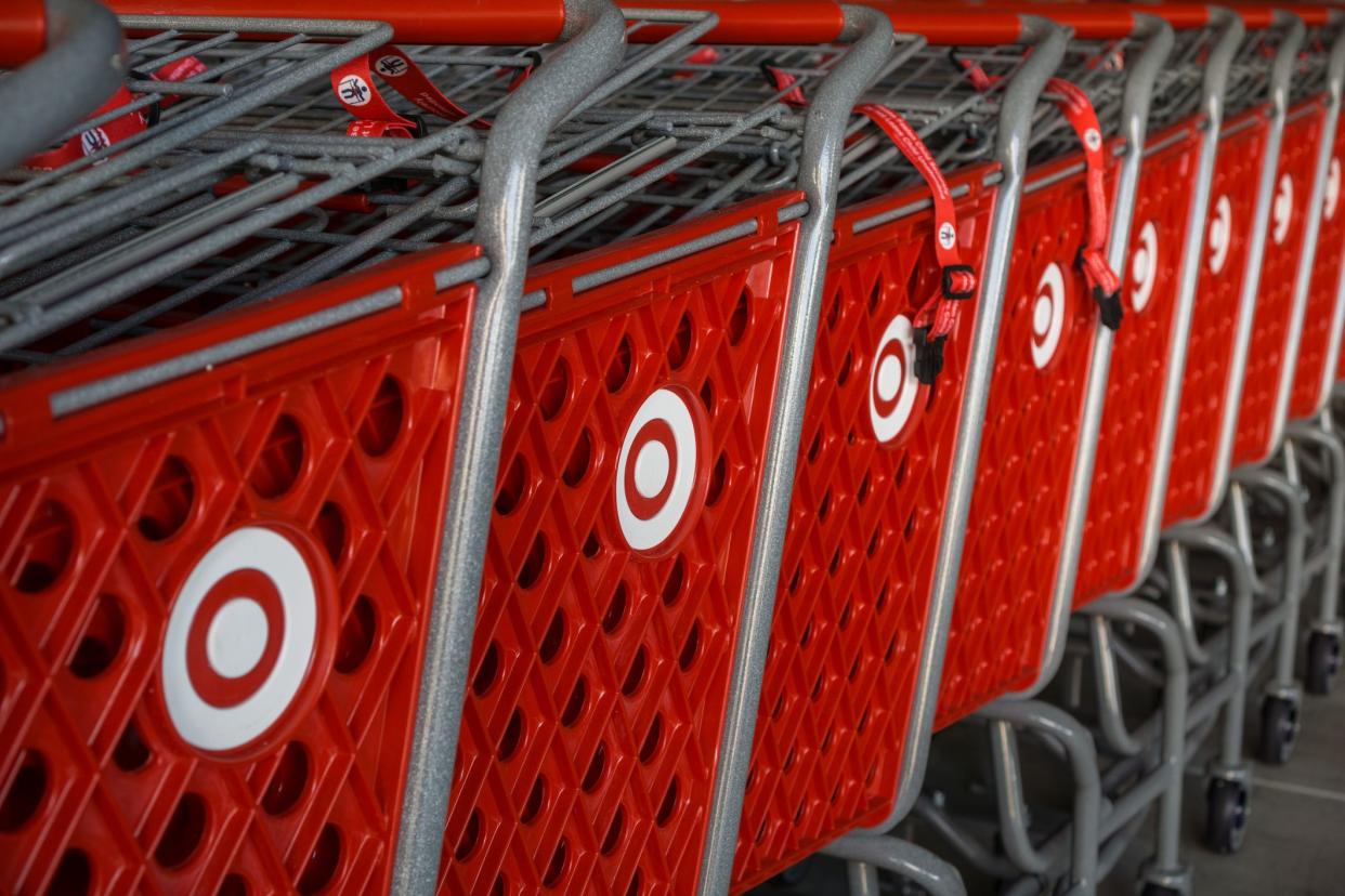 October 12, 2017 Sunnyvale/CA/USA - Stacked Target shopping carts with the company's logo on the side, a bulls eye