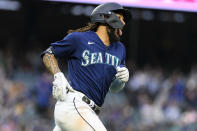 Seattle Mariners' J.P. Crawford runs the bases on a two-run home run during the fifth inning of the team's baseball game against the Oakland Athletics, Tuesday, May 23, 2023, in Seattle. (AP Photo/Caean Couto)