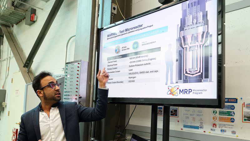 Yasir Arafat, MARVEL chief designer and project lead, talks about MARVEL, the Microreactor Application Research Validation and Evaluation Project, at the Idaho National Laboratory in Atomic City, Idaho, on Wednesday, April 5, 2023.