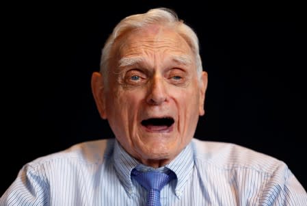 John B. Goodenough, 2019 Nobel Prize in Chemistry winner, attends a news conference in London