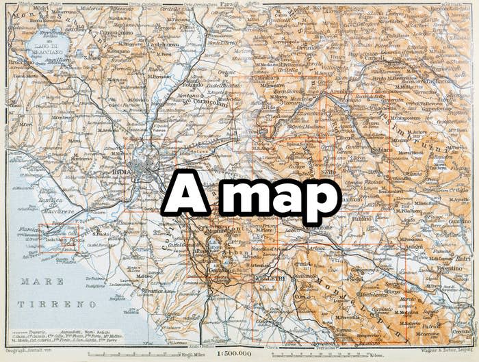 A vintage, detailed map showing the geographical layout of Rome and surrounding areas. The map includes roads, railways, and topographic features. With place names and landmarks