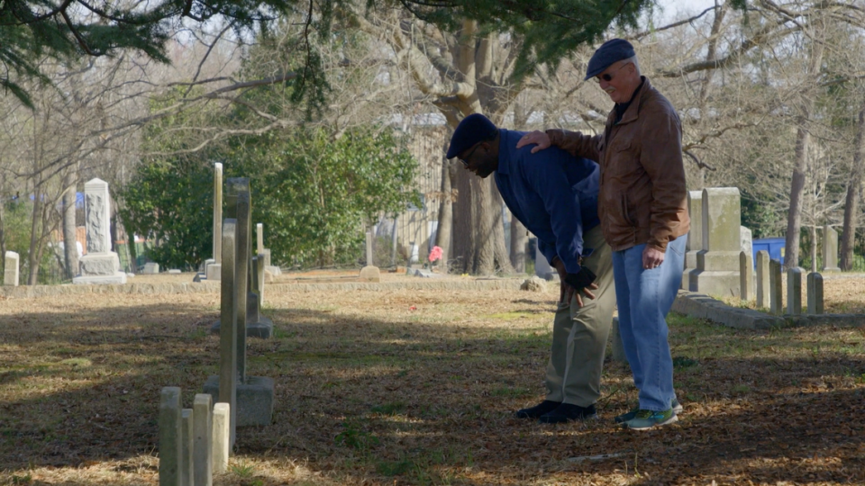 Jimmie Lee, a Black man; De, white — grew up in Charlotte, sharing a last name and graduating from Myers Park High School together a half-century ago. They found a connection through knowledge that De’s family owned slaves related to Jimmie Lee. Louise Woehrie