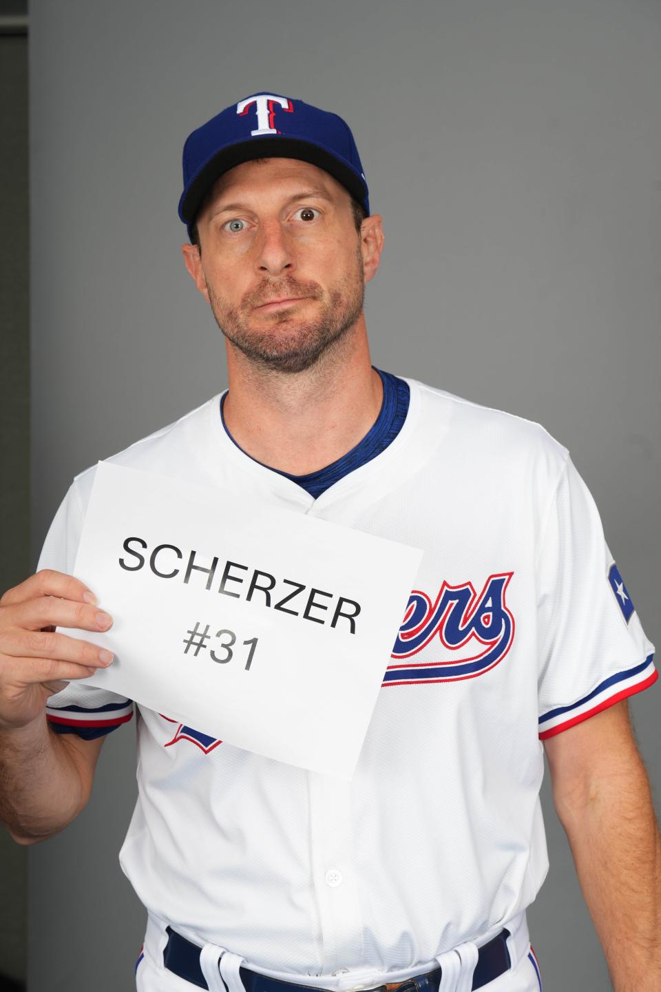 Feb. 20: Texas Rangers pitcher Max Scherzer poses for a photo during media day at Surprise Stadium.