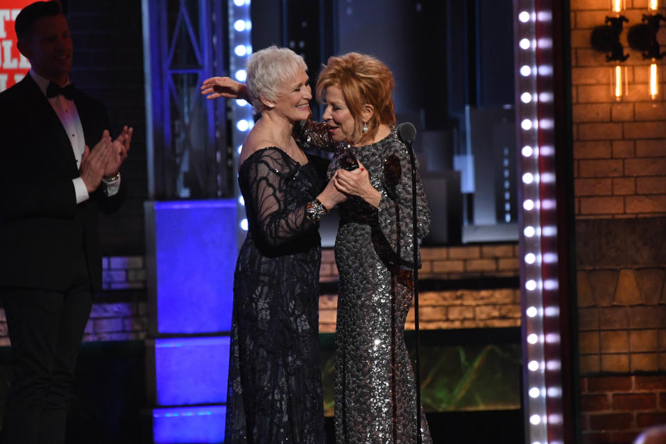 Jun 11, 2017; New York, NY, USA; Glenn Close presents the award for Leading Actress in a Musical to Bette Midler at the 71st TONY Awards at Radio City Music Hall. Mandatory Credit: Robert Deutsch-USA TODAY Sports *** Please Use Credit from Credit Field ***