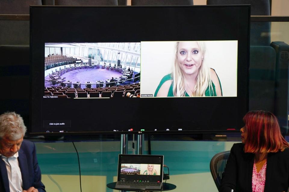 Jennifer Arcuri gives evidence via video link to the London authority’s oversight committee ((Victoria Jones/PA))