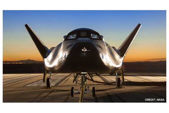 Dream Chaser, a commercial space plane built by Sierra Nevada Corp.'s Space Systems, is seen at NASA's Dryden Flight research Center located inside Edwards Air Force Base in California.