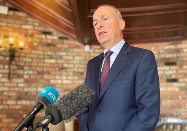 Tanaiste Micheal Martin speaking at a press conference at the Canal Court Hotel in Newry