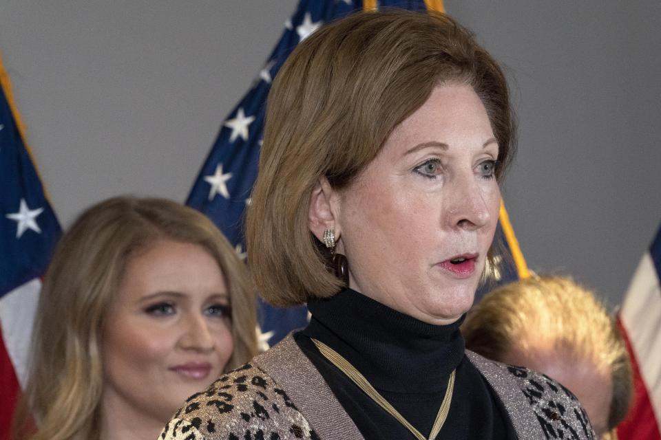 Sidney Powell, a lawyer for President Donald Trump, speaks during a news conference at the Republican National Committee headquarters, on Thursday, Nov. 19, 2020, in Washington.