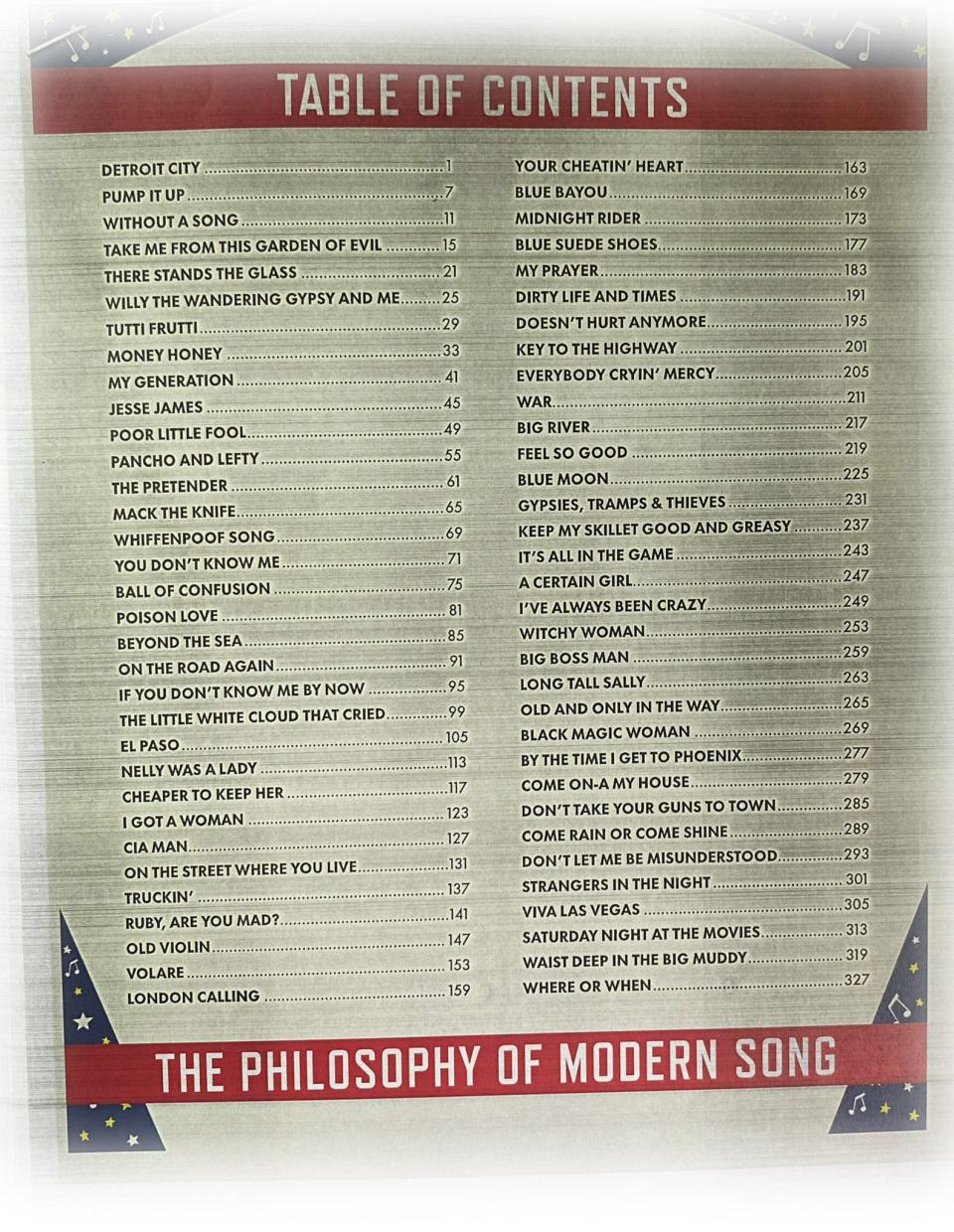 Bob Dylan’s ‘The Philosophy of Modern Song’ table of contents