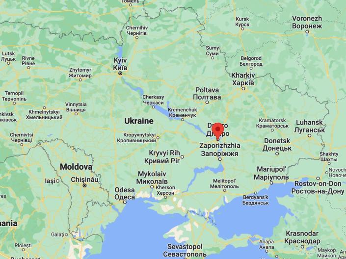 The missiles landed on the outskirts of Dnipro, central Ukraine (Google Maps)