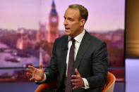 Dominic Raab MP, former Brexit Secretary appears on BBC TV's The Andrew Marr Show in London, Britain, May 26, 2019. Jeff Overs/BBC/Handout via REUTERS