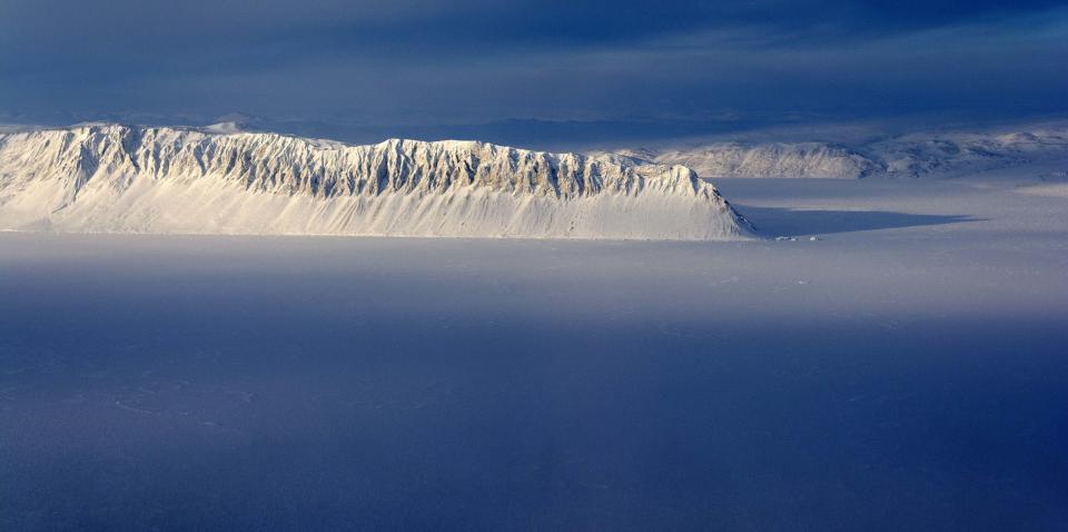 Eureka Sound on Ellesmere Island in the Canadian Arctic is seen in a NASA Operation IceBridge survey picture