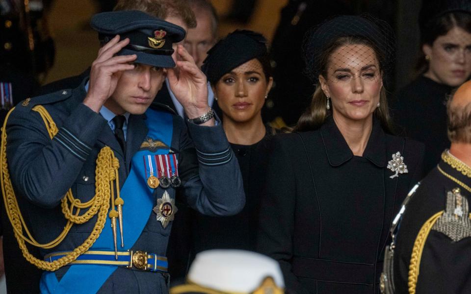 The Duchess of Sussex behind the Prince and Princess of Wales at the Palace of Westminster - Paul Grover for The Telegraph