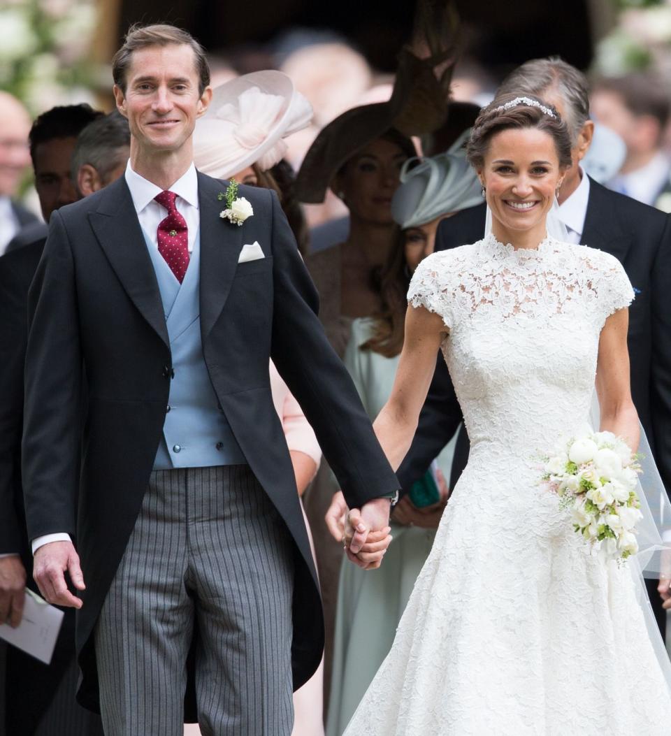 <p>Pippa Middleton, Kate Middleton's younger sister, <a href="http://www.townandcountrymag.com/the-scene/weddings/a9207132/pippa-middleton-wedding-updates/" rel="nofollow noopener" target="_blank" data-ylk="slk:married her longtime boyfriend;elm:context_link;itc:0;sec:content-canvas" class="link ">married her longtime boyfriend</a> James Matthews on May 20, 2017. The ceremony took place in Berkshire, England, and Middleton wore a custom Giles Deacon gown. </p>