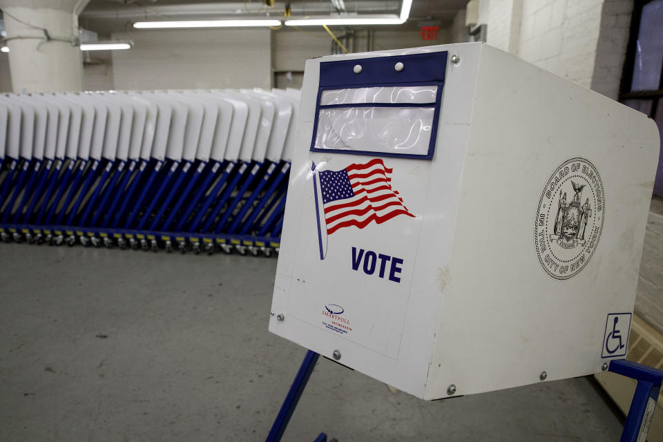 Voting booths sit at a New York City Board of Elections voting machine facility warehouse, November 3, 2016 in the Bronx borough in New York City. | Drew Angerer/Getty Images