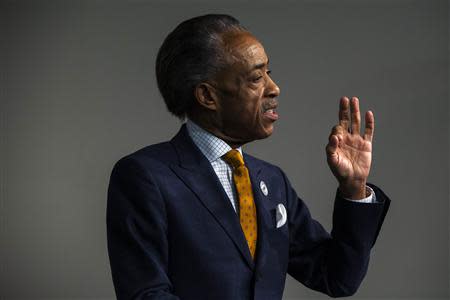 Reverend Al Sharpton speaks during a news conference held to address local media reports regarding his relationship with the FBI during the 1980s in New York April 8, 2014. REUTERS/Lucas Jackson