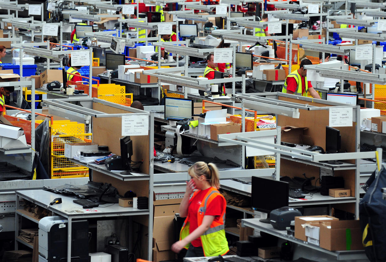 A general view of workers in the ASOS distribution centre near Barnsley, South Yorkshire.   (Photo by Rui Vieira/PA Images via Getty Images)