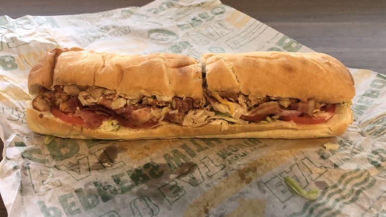 Subway chicken, bacon, and ranch submarine sandwich