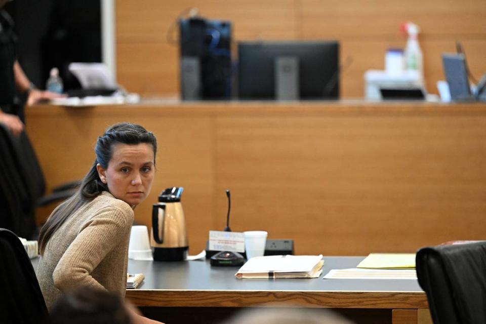 Ashley Benefield on the third day of her trial for the second-degree murder of her husband, Doug Benefield, in 2020 at the Manatee County Judicial Center, July 25, 2024.