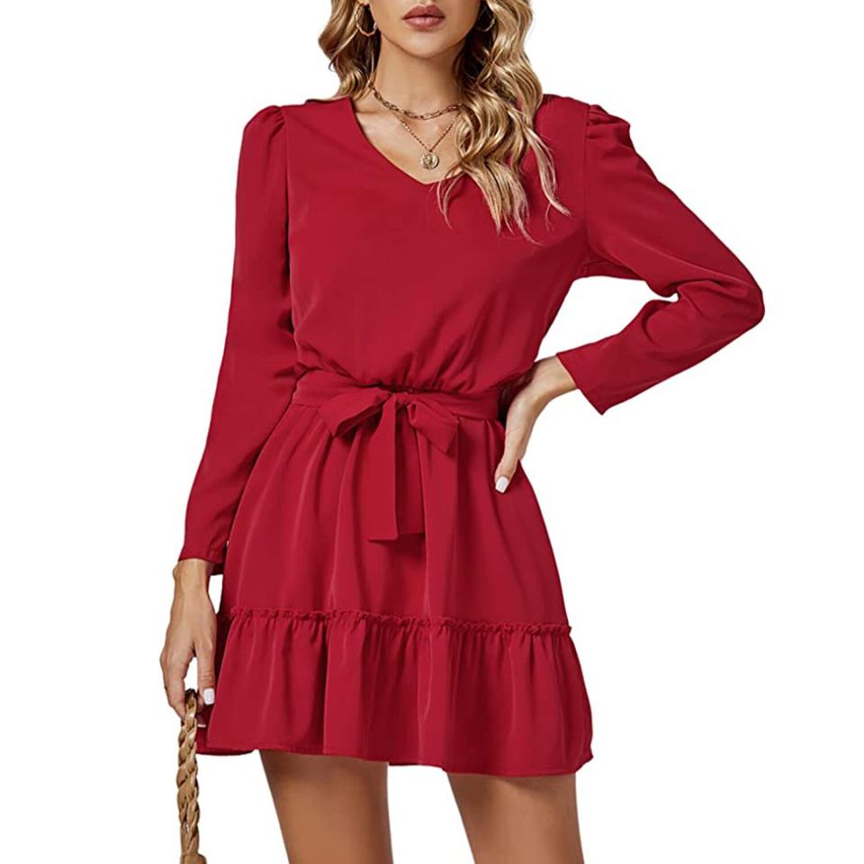 Umenlele Women’s Casual V Neck Long Sleeve Mini Dress