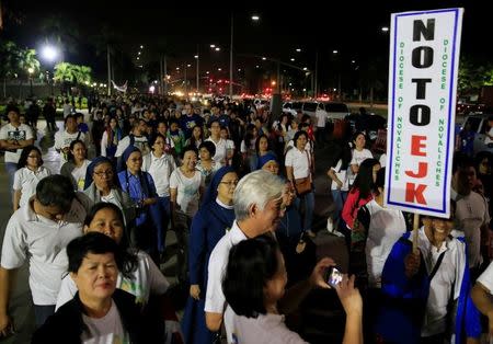 Participants join a "procession" against plans to reimpose death penalty, promote contraceptives and intensify drug war during "Walk for Life" in Luneta park, metro Manila, Philippines February 18, 2017. REUTERS/Romeo Ranoco