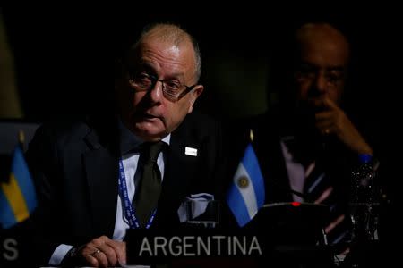 Argentine Foreign Minister Jorge Faurie speaks during the Organization of American States (OAS) 47th General Assembly in Cancun, Mexico June 21, 2017. REUTERS/Carlos Jasso