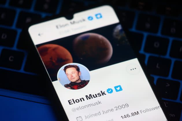Elon Musk's Twitter account is seen on a mobile phone screen.