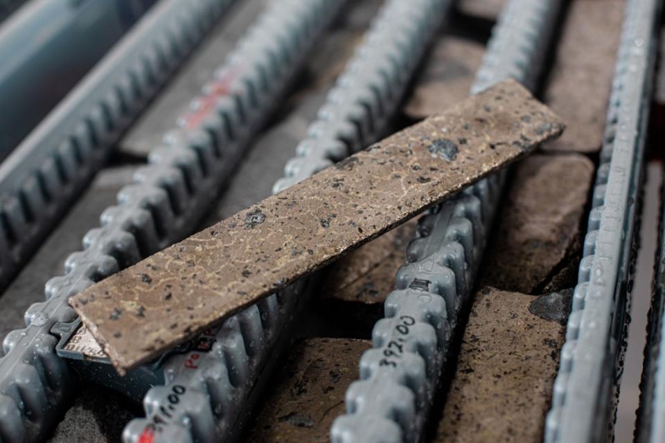 Drill core from the VB Zone (hole VB-41 at 392.4 meters) highlighting loop textured pentlandite.