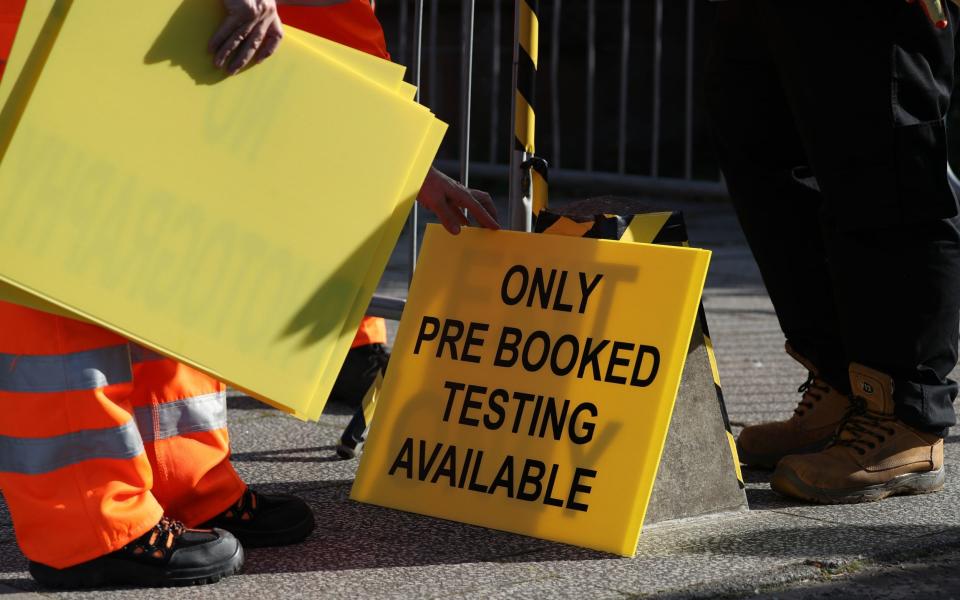 A sign is put up at the new walk-through testing centre at Glasgow Caledonian University - Getty Images Europe