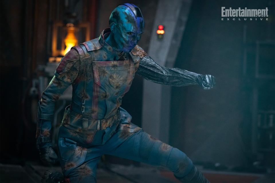 Nebula (Karen Gillan) shows off a new bionic arm in 'Guardians of the Galaxy Vol. 3'