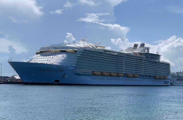 <p>DANIEL SLIM/AFP via Getty</p> The Symphony of the Seas moored in the Port of Miami, August 1, 2021.