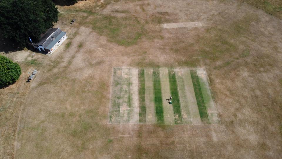 Vic Lilley, groundsman at Boughton and Eastwell Cricket Club in Ashford, Kent, prepares the wickets for matches (Gareth Fuller/PA) (PA Wire)
