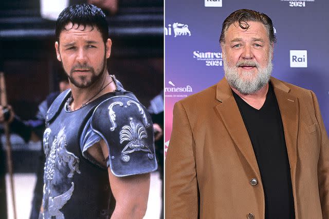 <p>DreamWorks/Courtesy Everett Collection; Pool Insabato Rovaris/Mondadori Portfolio via Getty</p> Maximus Decimus Meridius; Russell Crowe